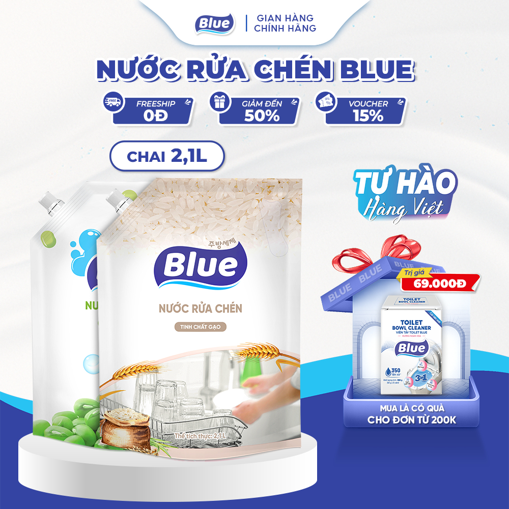 Nước Rửa Chén Thực Vật Blue, An Toàn Lành Tính 100%, Làm sạch dầu mỡ trên bát đũa cho bếp Việt