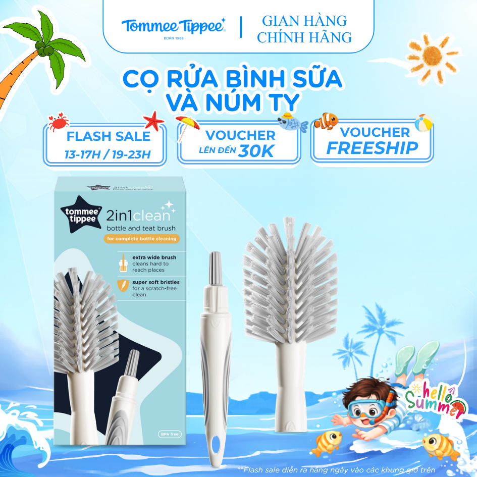 Cọ Rửa Bình Sữa Và Núm Ty 2 Trong 1 Tommee Tippee