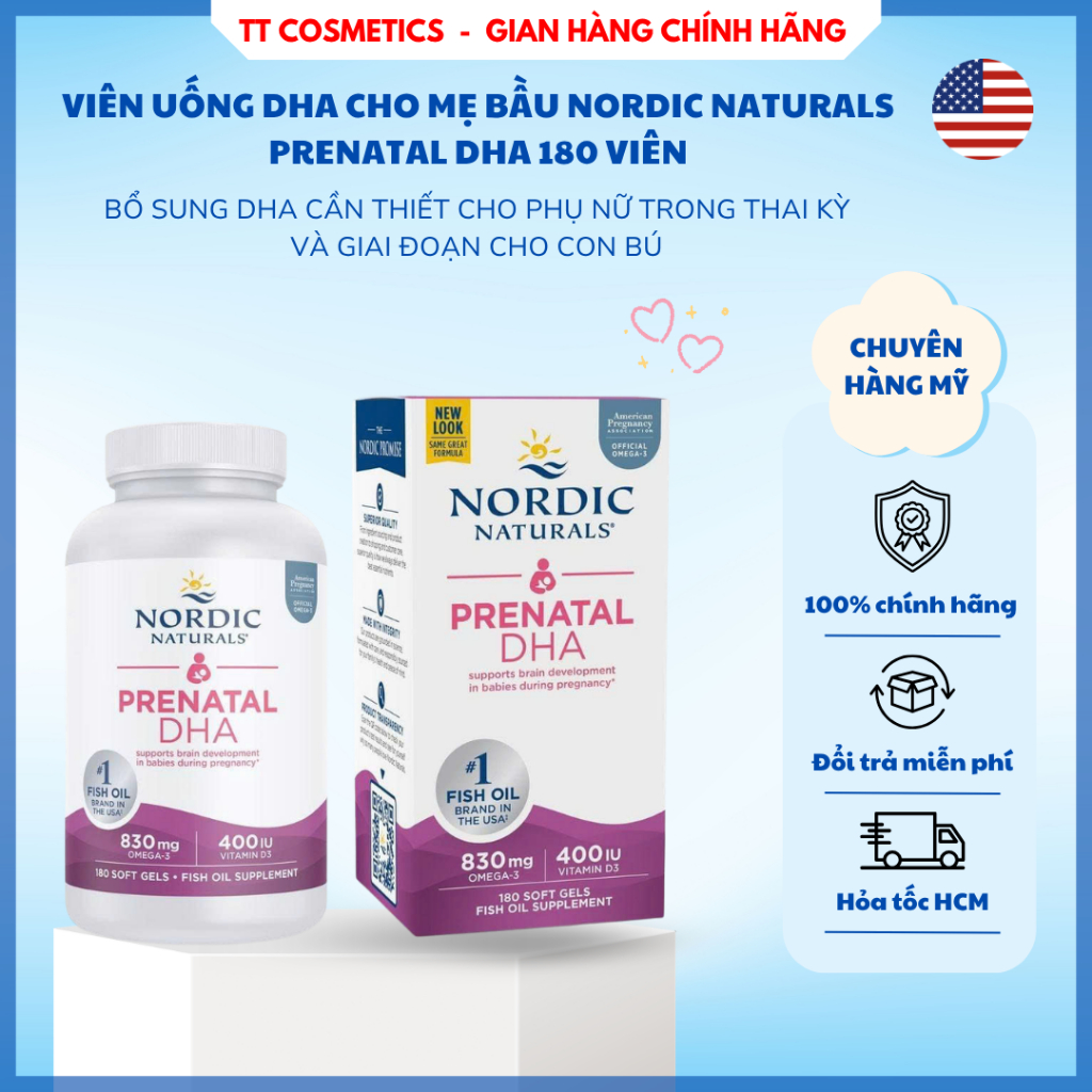 Viên Uống DHA Cho Mẹ Bầu Nordic Naturals Prenatal DHA 180 Viên