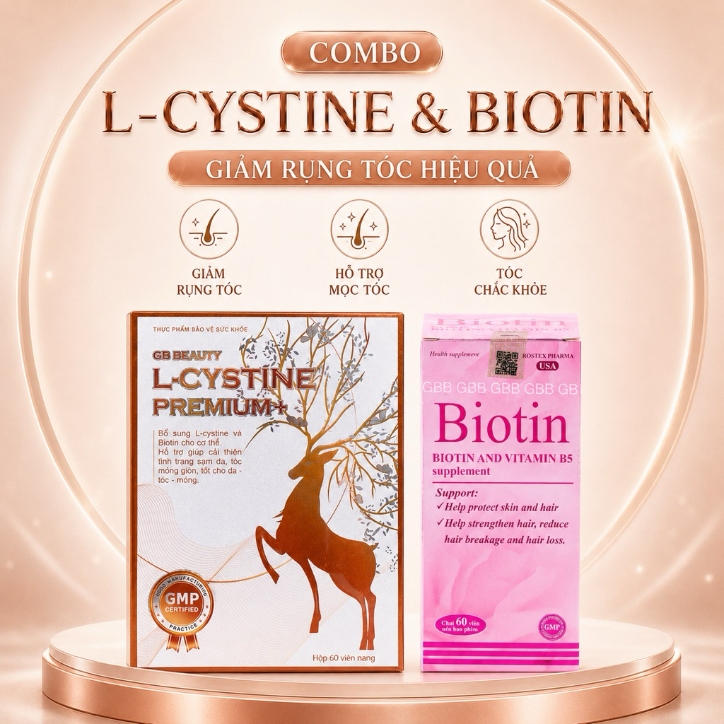 COMBO mọc tóc, đẹp da L cystine 500mg và Biotin( L cystine hộp 60 viên, Biotin 60 viên)