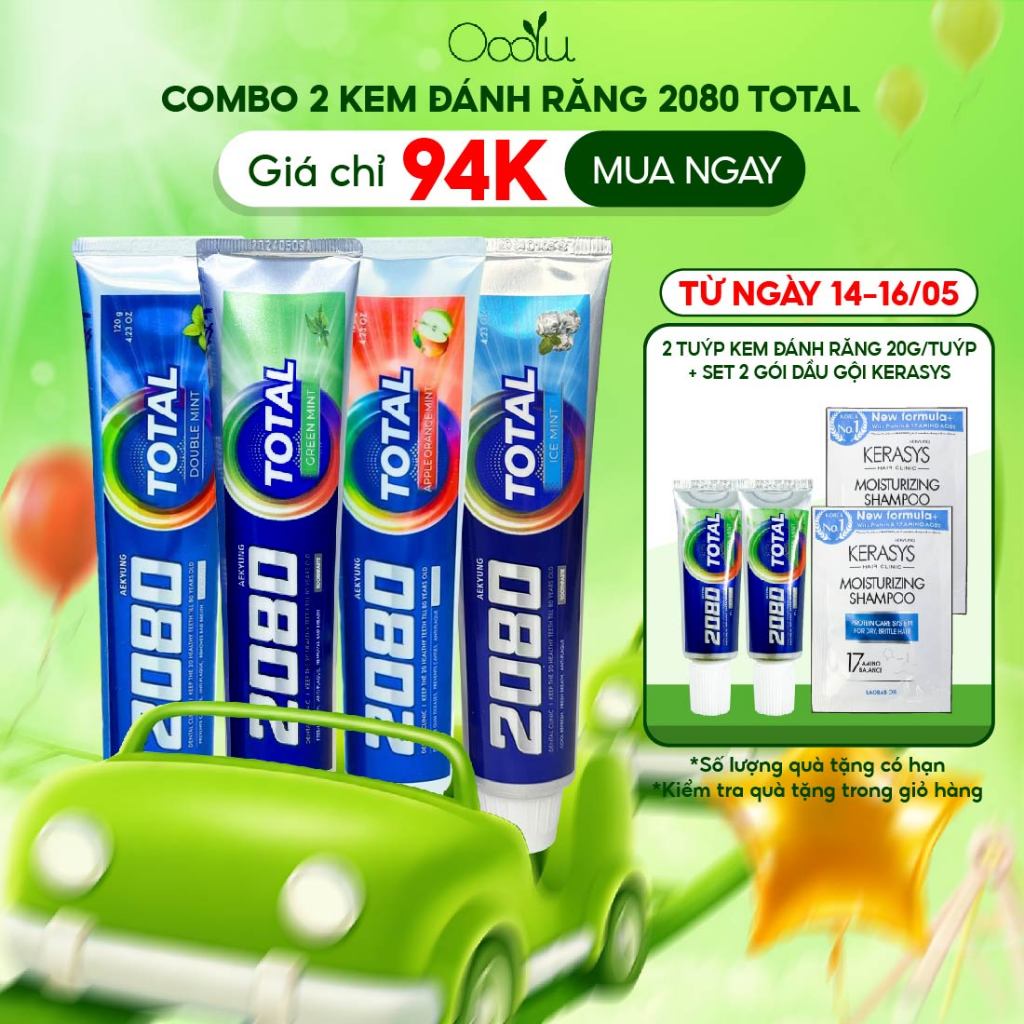 Combo 2 tuýp kem đánh răng 2080 Dental Clinic Total Hàn Quốc chăm sóc nướu, làm trắng, ngừa sâu răng