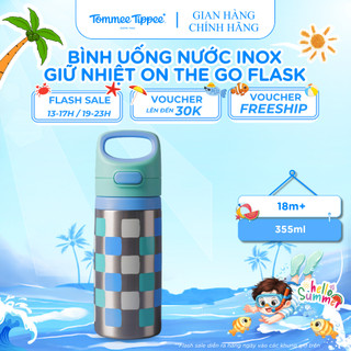 Bình uống nước inox giữ nhiệt tommee tippee on-the-go flask, 355ml cho bé từ 18 tháng - xanh