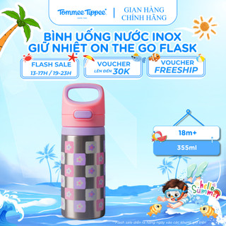Bình uống nước inox giữ nhiệt tommee tippee on-the-go flask, 355ml cho bé từ 18 tháng - hồng