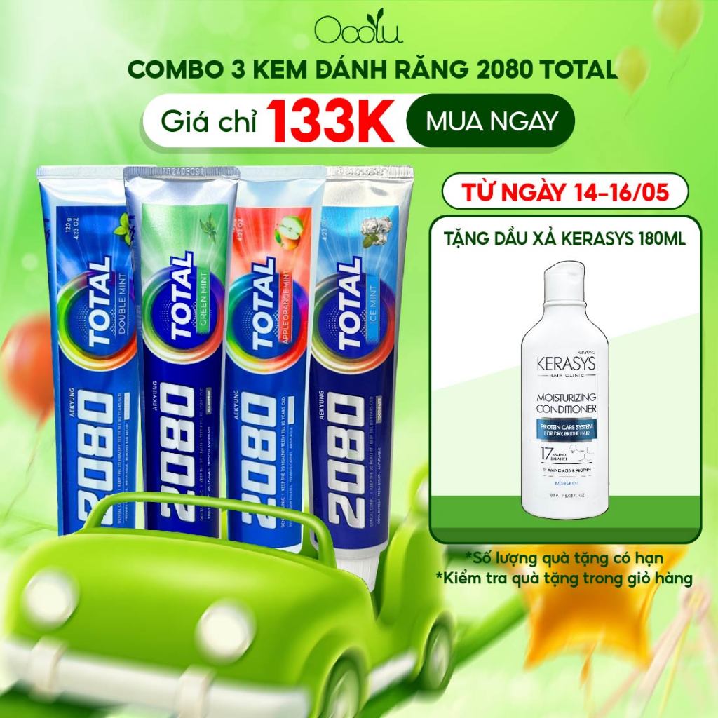 Combo 3 tuýp kem đánh răng 2080 Dental Clinic Total Hàn Quốc chăm sóc nướu, làm trắng, ngừa sâu răng