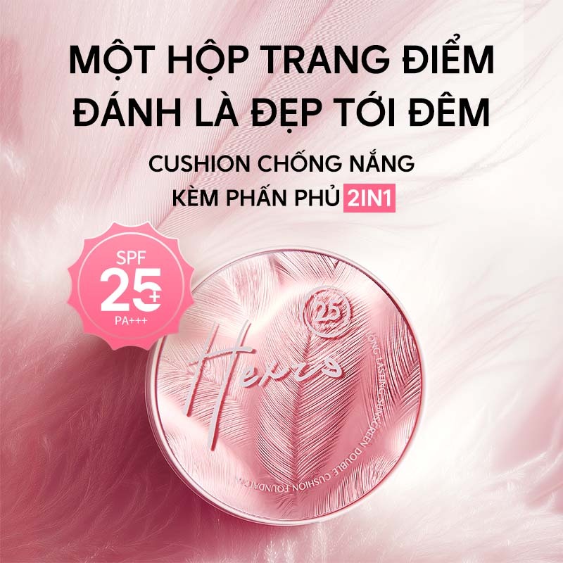 Cushion chống nắng dưỡng ẩm kèm phấn phủ 2 in1 HEXZE Spf25 PA+++, cố định lớp makeup hoàn hảo