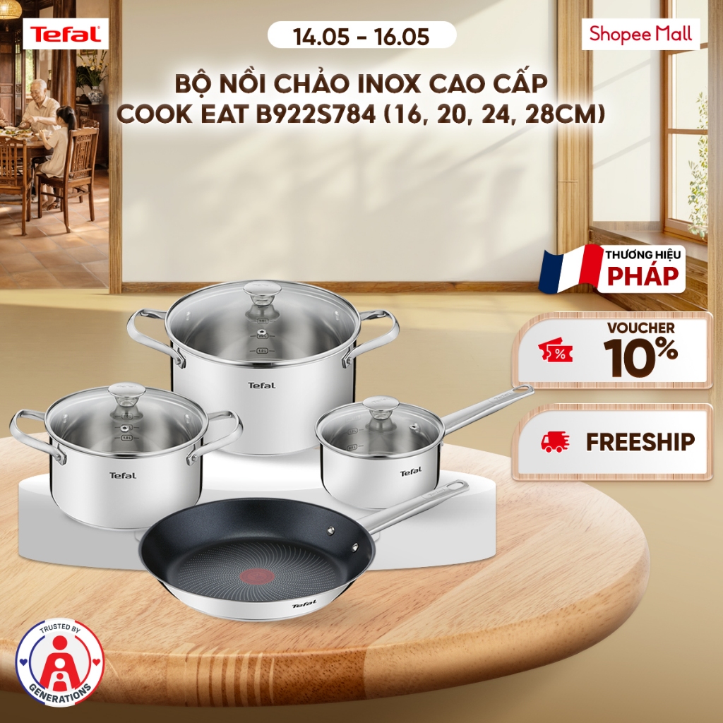 Bộ nồi chảo Inox 18/10 ( 316) cao cấp Cook Eat B922S784 (16, 20, 24, 28cm)