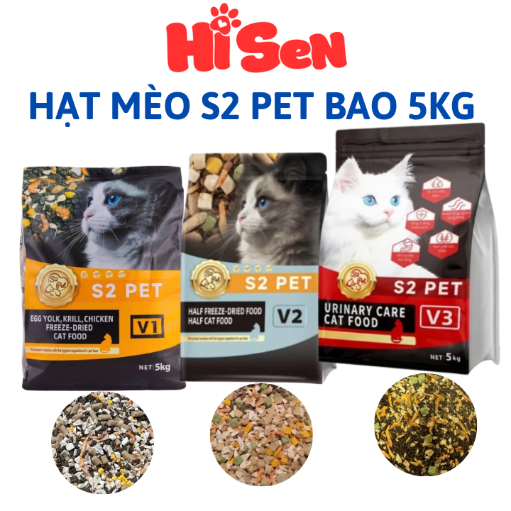 [BAO 5KG] Hạt Cho Mèo S2PET V1 V2 V3 Thức ăn cho mèo S2 Pet Siêu Topping đạm cao nhiều dinh dưỡng