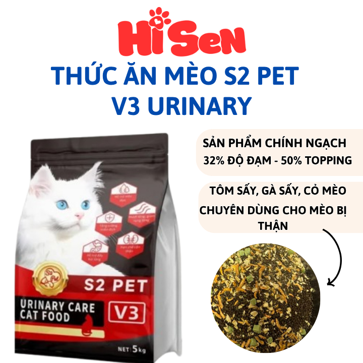 Thức ăn cho mèo tiết niệu S2PET V3 [BAO 5KG] Hạt cho mèo S2 Pet ngừa sỏi thận