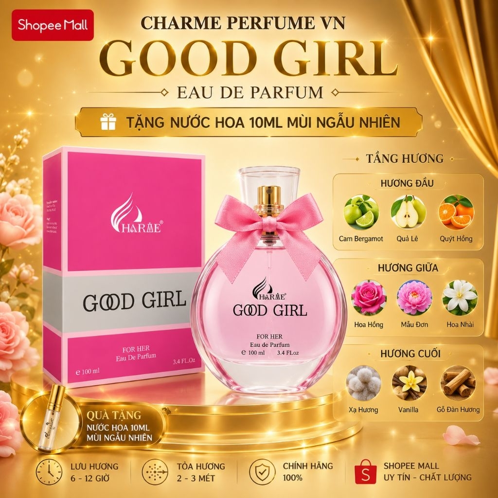 [ TẶNG 10ML] Nước Hoa Charme Good Girl 100ml - Nước hoa Charme chính hãng