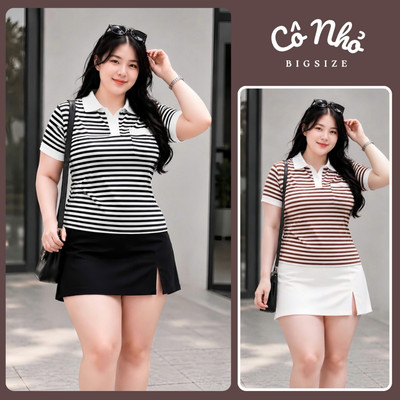 Áo Thun Cổ Bẻ Bigsize Cô Nhỏ nữ, Kiểu Polo Có Size Chuẩn Phom dáng dài Siêu Tôn Dáng Cho Nàng Chuppy CB SOC