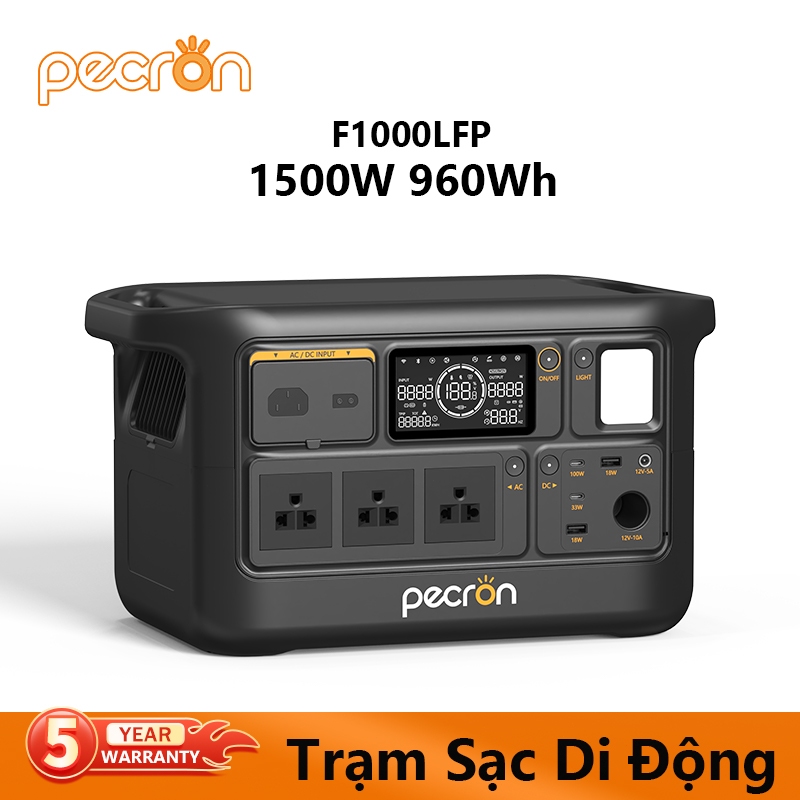 PECRON Trạm sạc di động F1000LFP 1500W 960Wh, dung lượng 1kWh, pin LiFePO4 hàng chính hãng bảo hành 