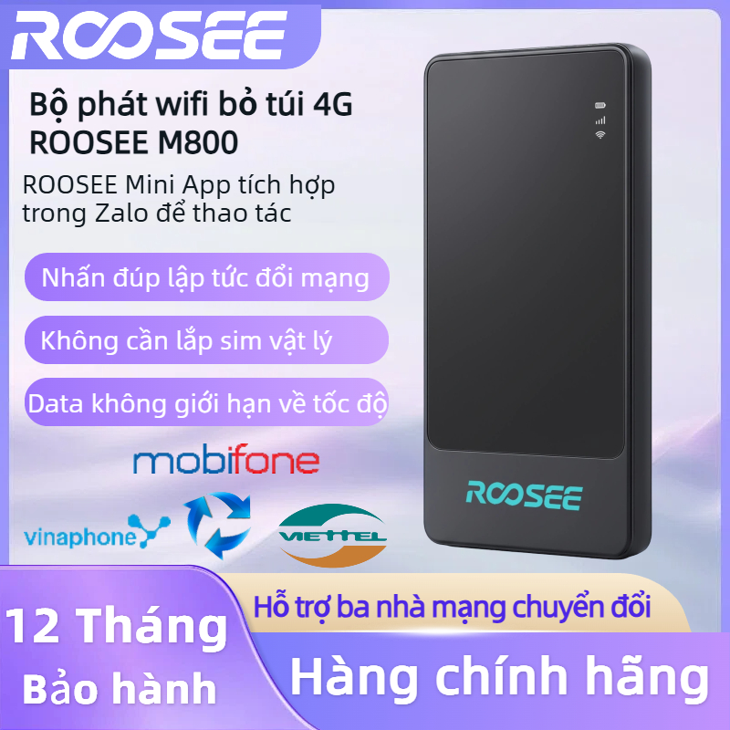 Bộ phát wifi 4G bỏ túi Roosee M800- không cần lắp sim, pin 5000mAh, ROOSEE mini app thao tác, ba nhà