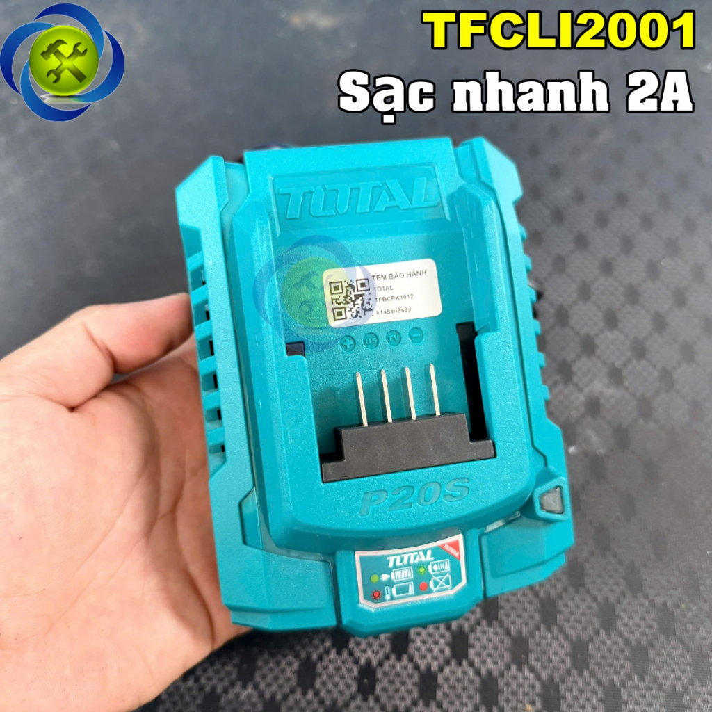 Sạc pin 20V Total TFCLI2001 điện áp đầu ra 20V DC, dòng sạc 2A