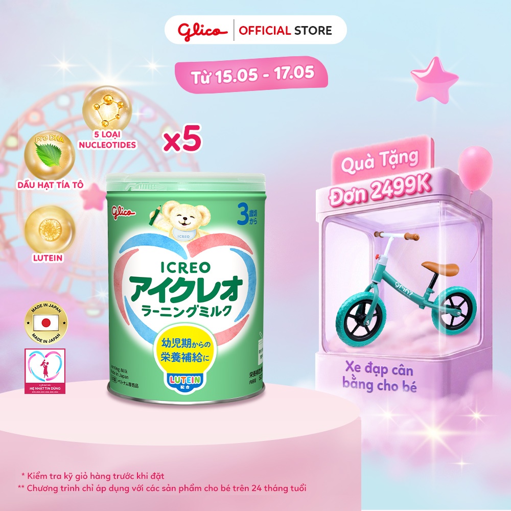 [ICREO SỐ 3] Combo 5 Lon Thực Phẩm Bổ Sung Glico ICREO LEARNING MILK Nhật Bản