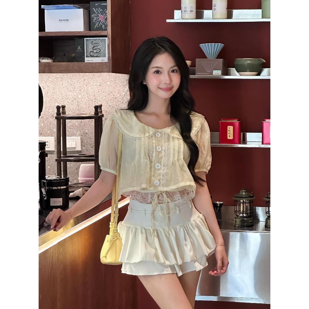 [SUMMER - HÈ] Áo Babydoll Croptop tay phồng SAIGONESE PINK phối ren bo thun không lộ - A15SP | BigBuy360 - bigbuy360.vn