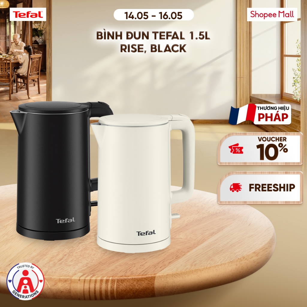 Bình đun Tefal 1.5L KO140AE0/K01408E0 - Rise/Black