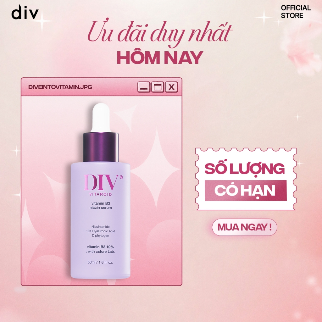 [Date 30/8/2027] Serum DIV Vitamin B3 Hỗ Trợ Dưỡng Sáng Làm Đều Màu Da Với 10% Niacinamide 50ml