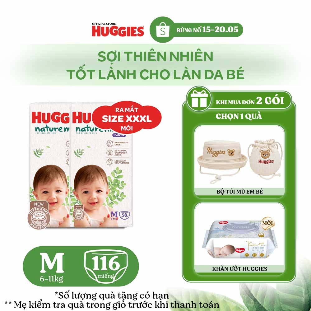 [KOL Live] Combo 2 Tã Quần Huggies Platinum Nature Made M58/L44/XL38/XXL26