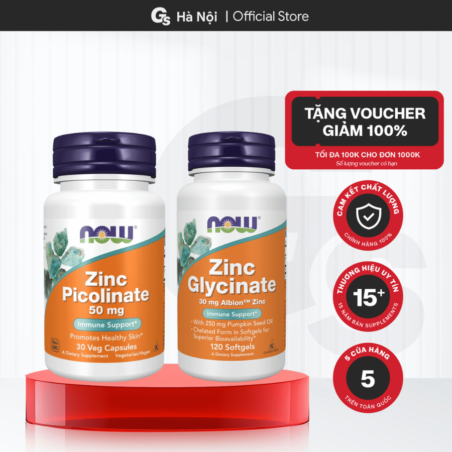 Viên uống NOW Zinc, dễ hấp thụ,giảm mụn trứng cá - Gymstore