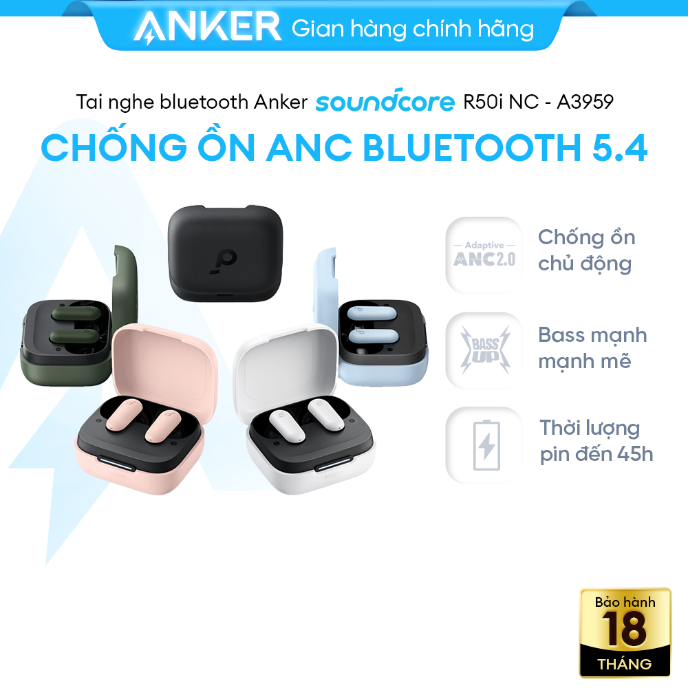 Tai nghe Bluetooth Soundcore R50i NC - Chống ồn chủ động Adaptive ANC 2.0, BassUp Driver 10mm, pin 45 giờ - A3959 | BigBuy360 - bigbuy360.vn