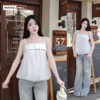 Áo hai dây cho nữ dáng bồng trễ vai tơ vân óng phối vải kate tiểu thư Hàn Quốc Misoul Mall 555