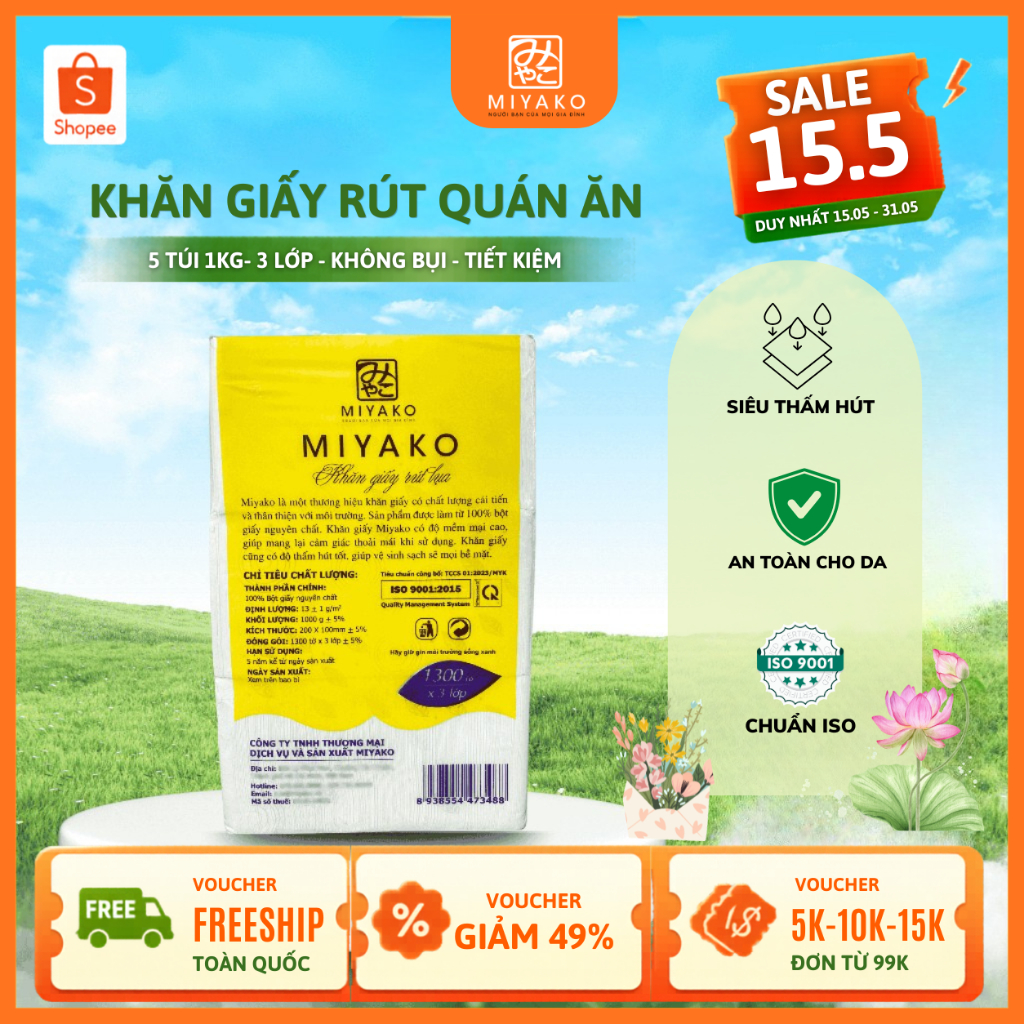 Khăn Giấy Lụa Rút MIYAKO 3 Lớp 1Kg (1000g) | Giấy Rút Nhà Hàng Quán Ăn Khách Sạn - Đủ Cân Không Bụi