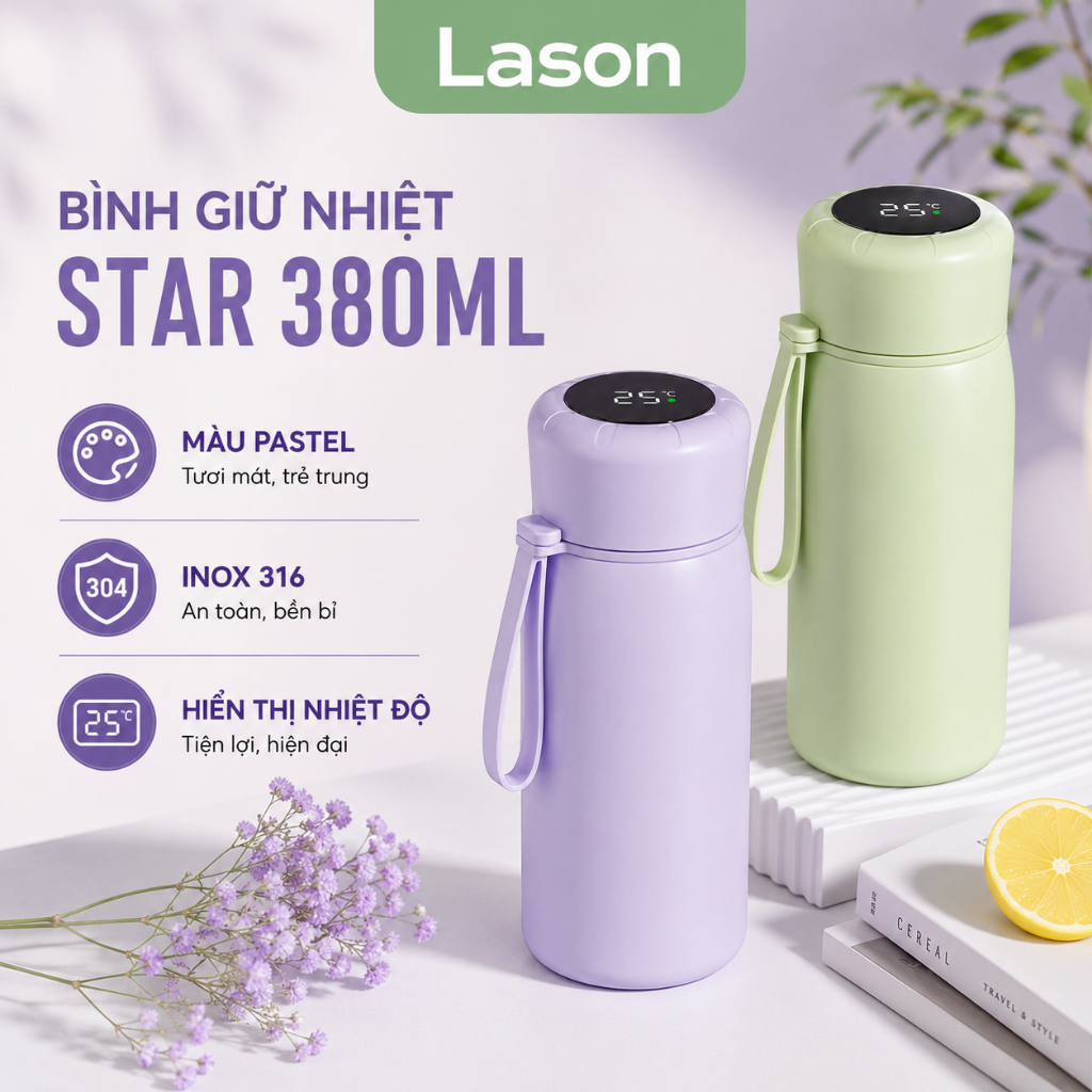 Bình nước giữ nhiệt Lason Star giữ nhiệt 6-8 tiếng, bình đựng cà phê, bình đựng trà nhỏ gọn tiện lợi