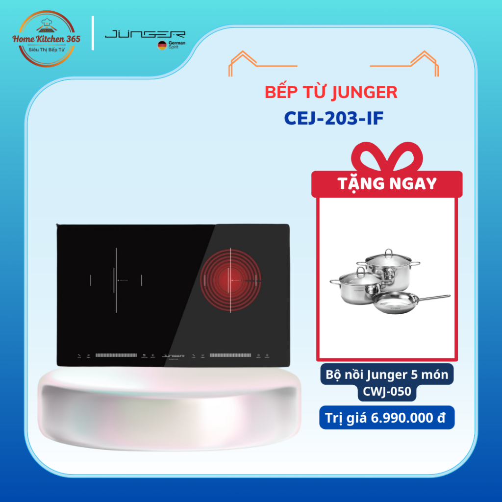 [TẶNG NỒI] Bếp Điện Đôi Junger CEJ-203-IF – Kết Hợp Từ Và Hồng Ngoại, Đa Năng, An Toàn Tuyệt Đối