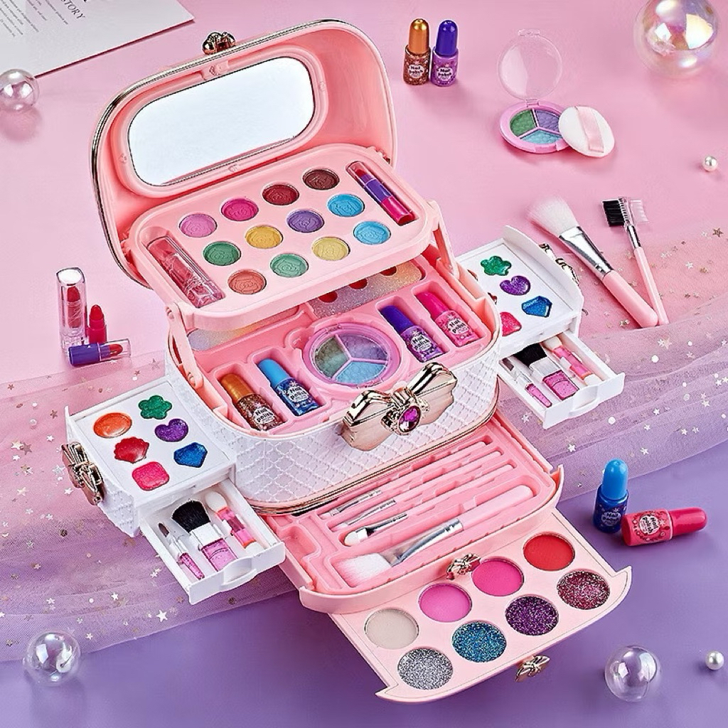 Bộ Đồ chơi vali trang điểm 3 Tầng cho bé gái, cốp trang điểm 3 Tầng cao cấp- makeup thật- dễ làm sạch- an toàn cho bé