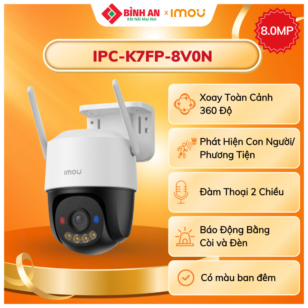 Camera ngoài trời IMOU IPC-K7FP-8V0N, Hình ảnh chuẩn 4K, Đèn rọi siêu sáng, Đàm thoại 2 chiều