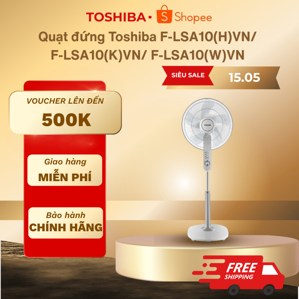 Quạt đứng Toshiba 5 cánh 50W F-LSA10(H)VN/ F-LSA10(K)VN/ F-LSA10(W)VN - Kèm remote - BH 12 tháng