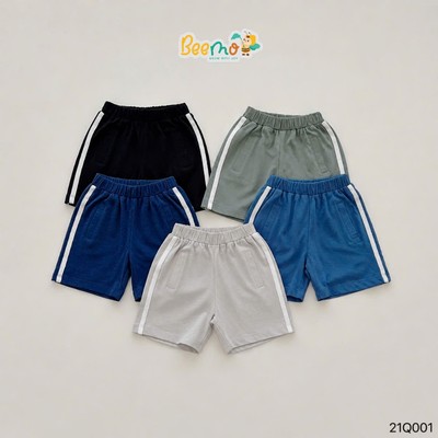 Quần đùi cho bé Beemo phối sọc thể thao năng động vải cotton thấm hút mồ hôi từ 9-32kg 21Q001