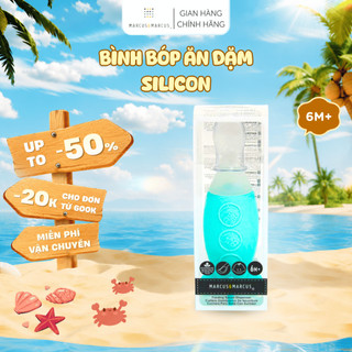Bình bóp ăn dặm silicon có thìa cho bé marcus & marcus, từ 6 tháng - xanh