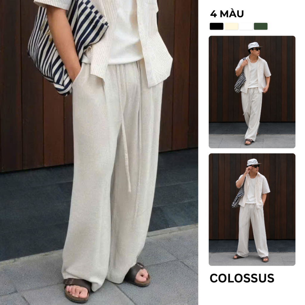 Quần Suông Ống Rộng Unisex Vải Linen Thoáng Mát Thoải Mái Thời Trang Hàn Quốc COLOSSUS D26