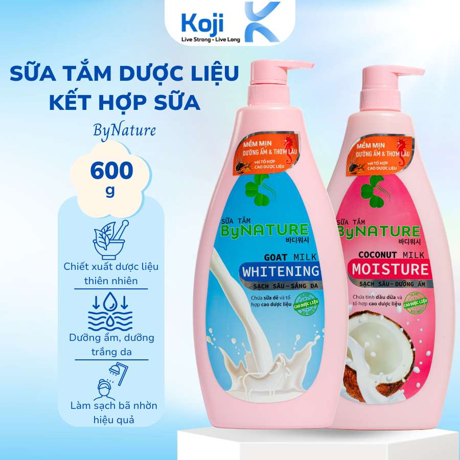 Sữa Tắm Dược Liệu Dê Dừa ByNATURE Kết Hợp Enzym Hữu Cơ Làm Sạch Sâu, Dưỡng Trắng Mềm Mịn Da