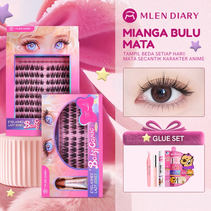 MLEN DIARY Mi Giả Dòng Baby Comic Lông Mi Anime Tự Nhiên Như Mắt Hoạt Hình Tặng Bộ 4in1 Keo Mi Chải