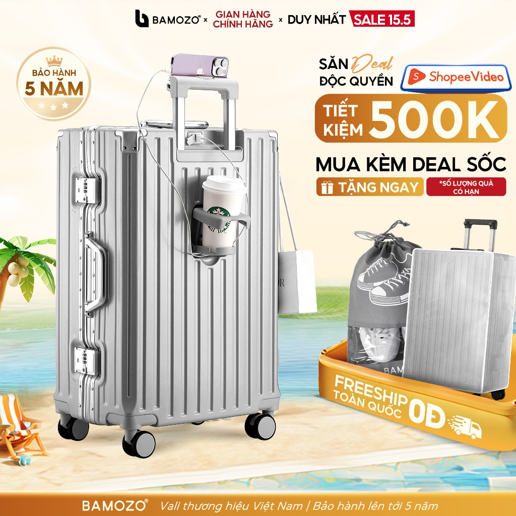 Vali Khung Nhôm Khóa Sập 9066 Bamozo Size 20/24/28 Bịt Góc Kim Loại Chống Va Đập Bảo Hành 5 Năm_9066