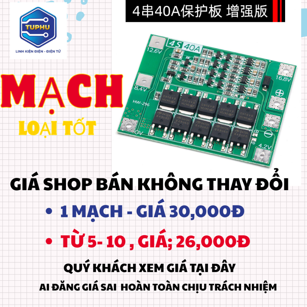 MACH CÂN BẰNG 4S/40A CHO PIN 18650