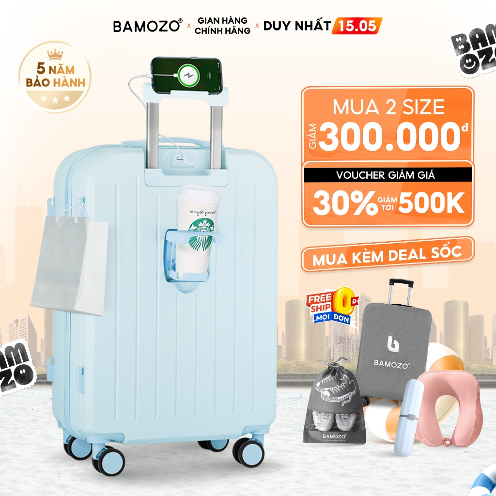 Vali du lịch 8812 Bamozo size 20/24 kiểu dáng thời trang, vỏ nhựa hạn chế xước, nhiều màu sắc, bảo h