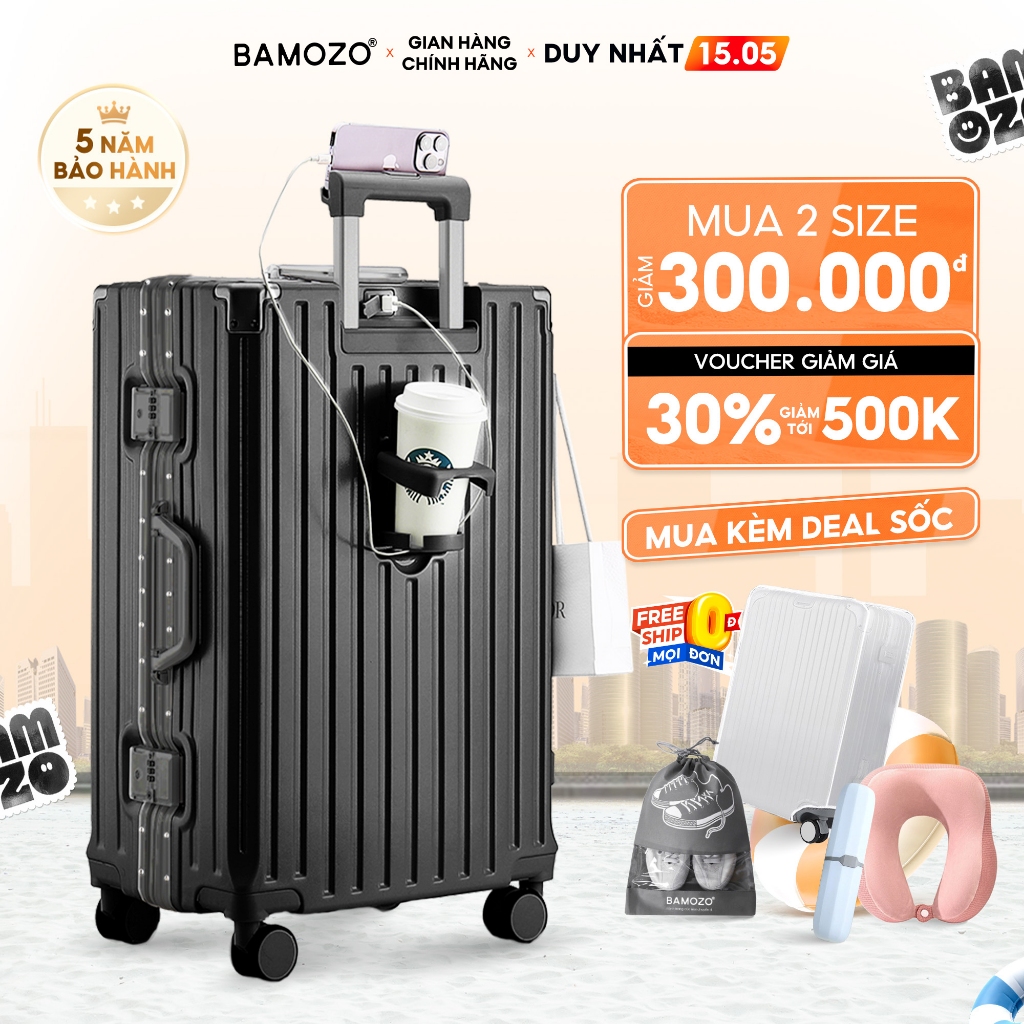 Vali du lịch Khung nhôm 9066 Bamozo Size 20/24/28 chống xước, có khóa sập, bo góc chống va đập_9066