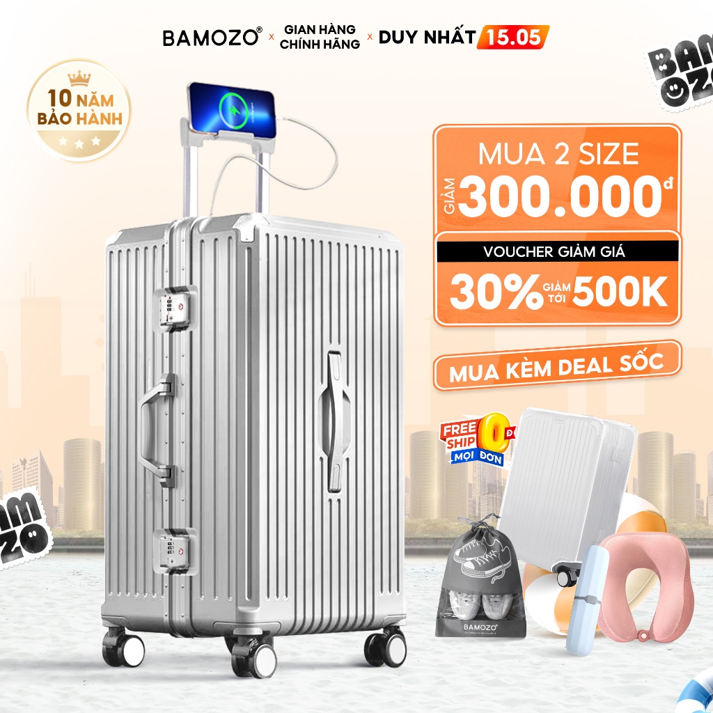 Vali Khung Nhôm Ultrapack Bamozo, Vali Khóa Sập Size 22/24/28 Cao Cấp Tăng Sức Chứa Hành Lý - Bảo Hà