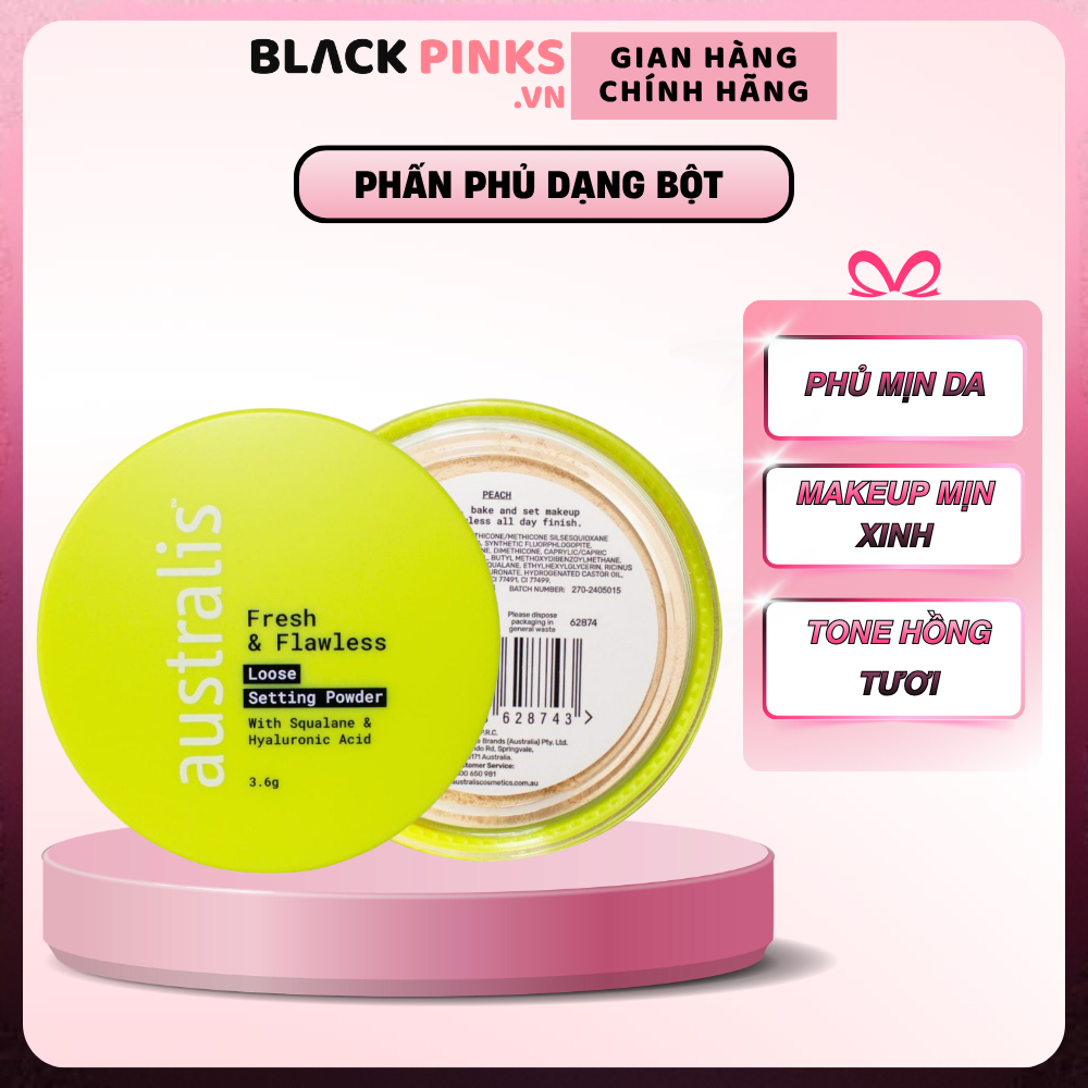 Phấn phủ Australis dạng bột Peach mịn lì tự nhiên 3.6g
