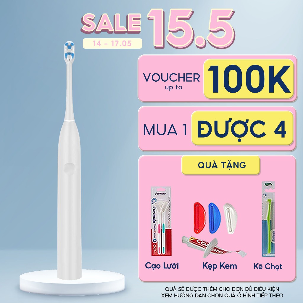 Bàn chải đánh răng điện Fairywill E11 - Màu hồng, chống nước IPX7, 8 đầu bàn chải