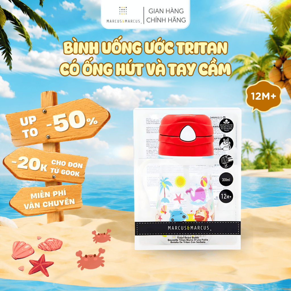 Bình Uống Nước Có Ống Hút Cho Bé Tritan Marcus & Marcus, Từ 12 Tháng - Marcus