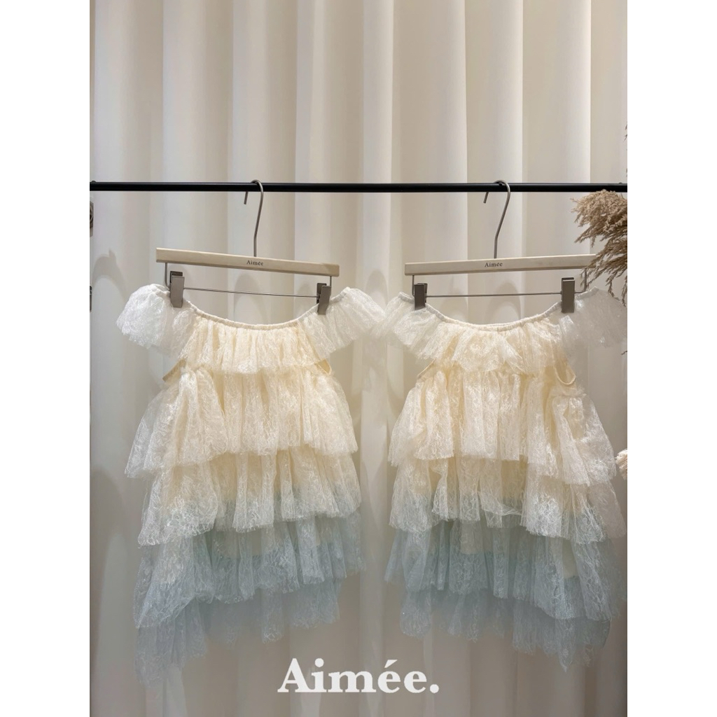 Áo ren trễ vai tầng pha layer Aime