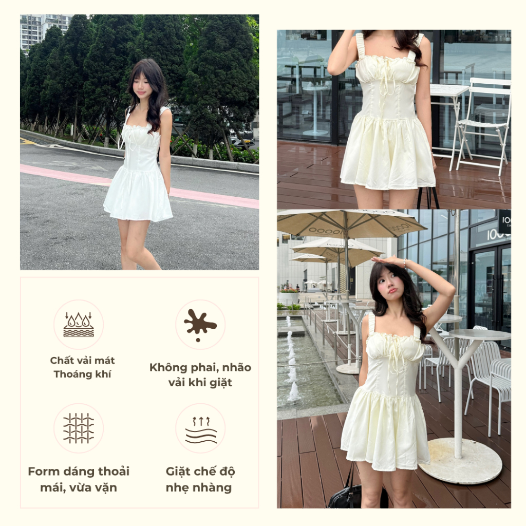 Váy xòe hai dây nhún ngực dễ thương, Váy hai dây dễ thương dành cho mùa hè - 29feb.closet - V252 | BigBuy360 - bigbuy360.vn