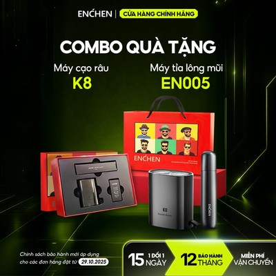 Set quà tặng máy cạo râu Enchen K8 & máy tỉa lông mũi EN005, hộp quà kèm túi xách