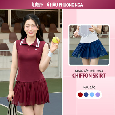 [BST Radiant Summer]Chân váy thể thao voan Chiffon Skirt Today U Wear có sẵn quần bảo hộ dáng chữ A cho nữ chơi cầu lông