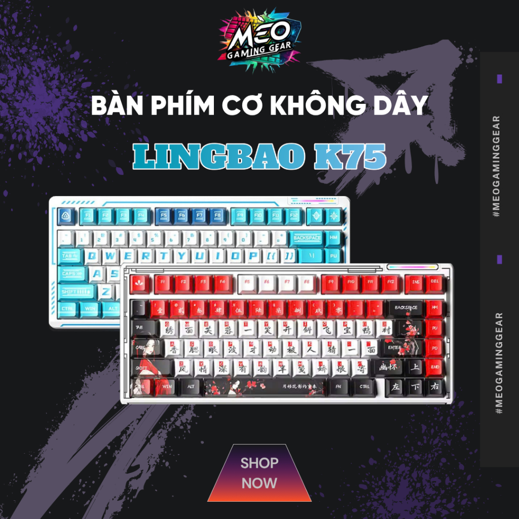 Bàn phím cơ không dây Lingbao K75 - 3 mode - Mạch xuôi - Led RGB - Led viền - Gasket mount