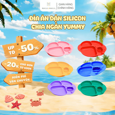 Đĩa Ăn Dặm Silicon Chia Ngăn Có Đế Hút Chân Không Chống Đổ Yummy Marcus & Marcus, Cho Bé Từ 18 Tháng